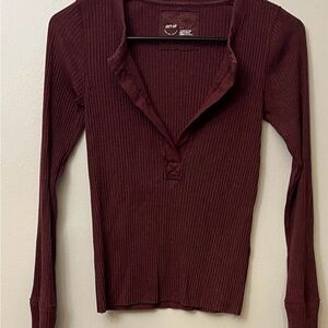 Aerie Deep Burgundy Ribbed Long Sleeve Tee